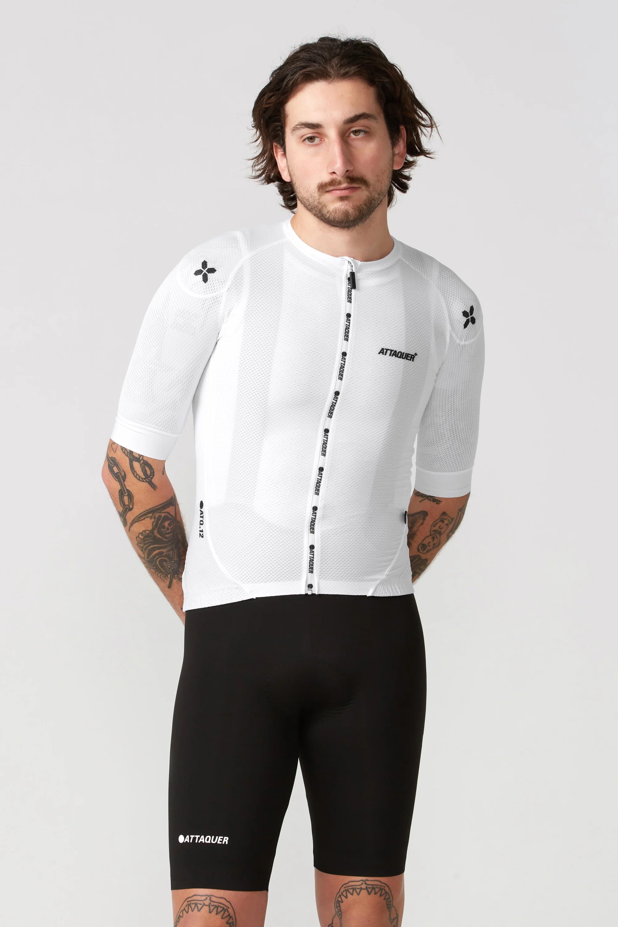 Attaquer Cycling Jersey Mens L XL White Seamless Knit Short store Sleeve Shirt