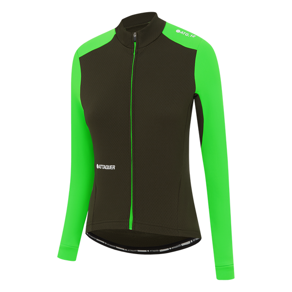 Womens All Day Winter Long Sleeved Jersey Pine Fluro Green feature display