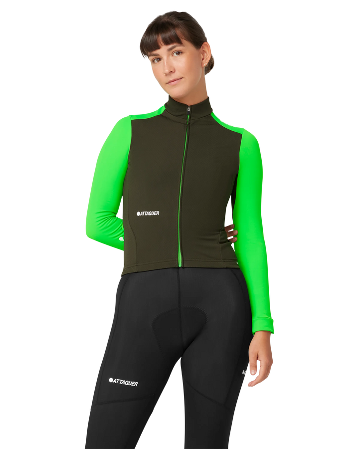 Womens All Day Winter Long Sleeved Jersey Pine/Fluro Green-Attaquer-Attaquer