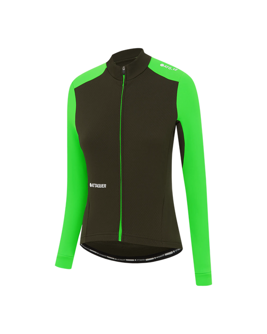 Womens All Day Winter Long Sleeved Jersey Pine/Fluro Green