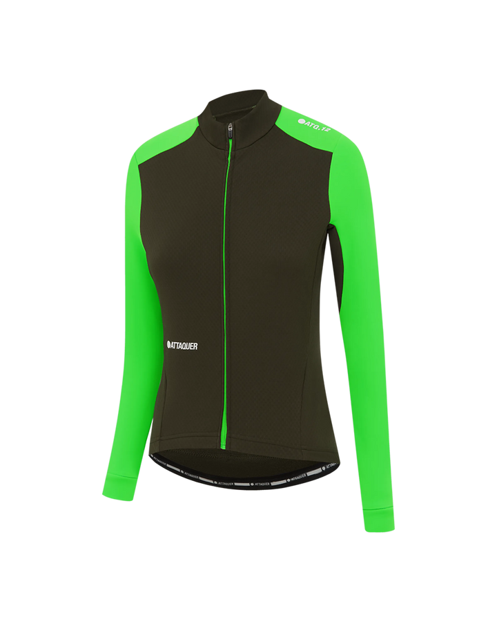 Womens All Day Winter Long Sleeved Jersey Pine/Fluro Green-Attaquer feature display pdp-hide