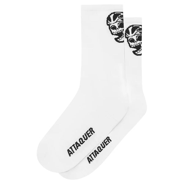 Skull Logo Socks White - Attaquer Cycling Socks